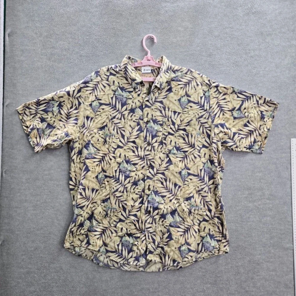 Woolrich Men Button Up Shirt XL Blue Leaf Print Sailboat Allover Print Collar
